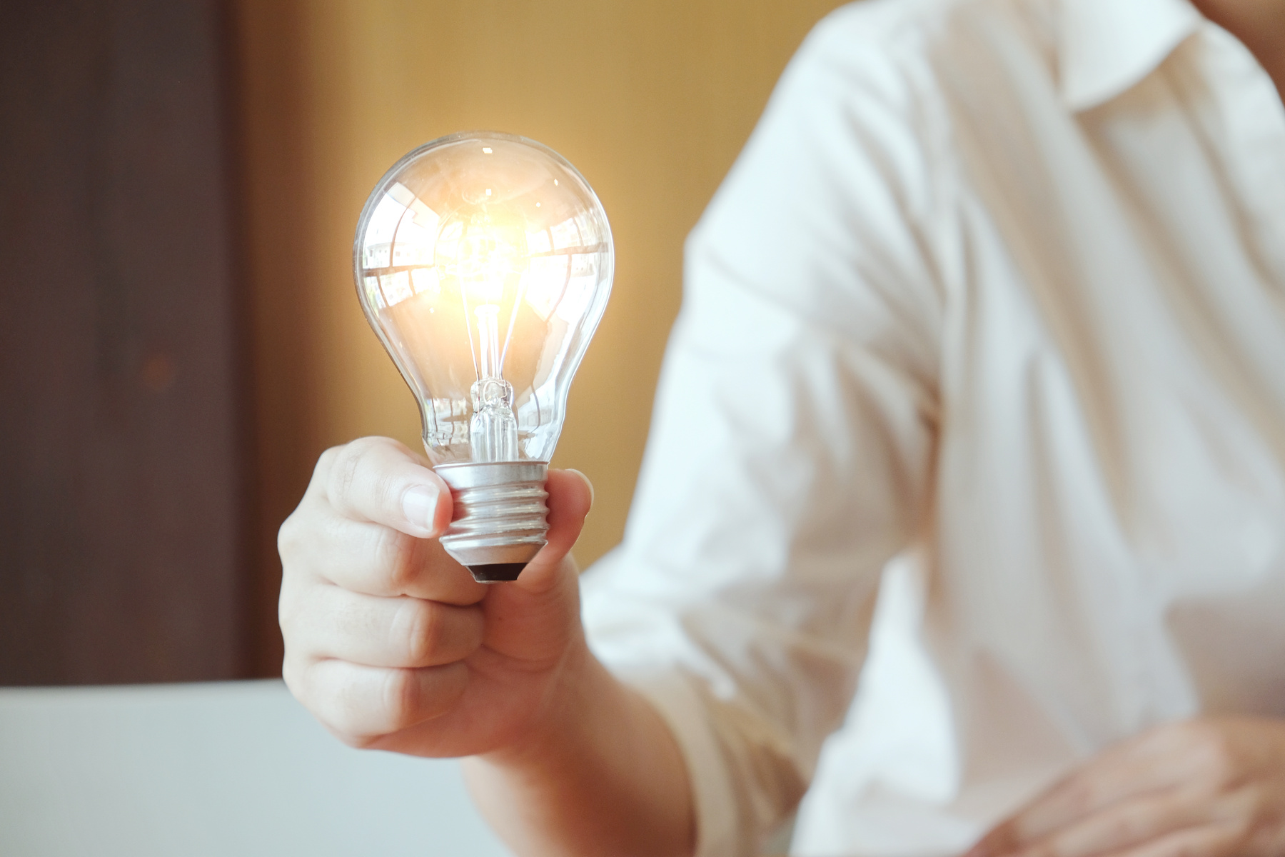 Idea of Business Person Holding Light Bulb Concept Creativity Wi